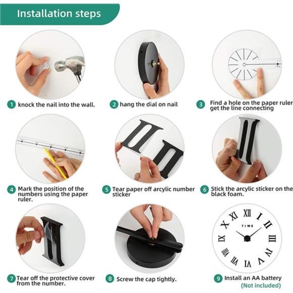 Large 3D Wall Clock, Giant Roman Numerals Clock Frameless Mirror Big Wall Clock - Picture 4 of 5